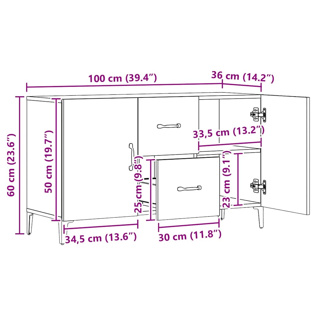 Sideboard Artisan Oak 100x36x60 cm Engineered Wood